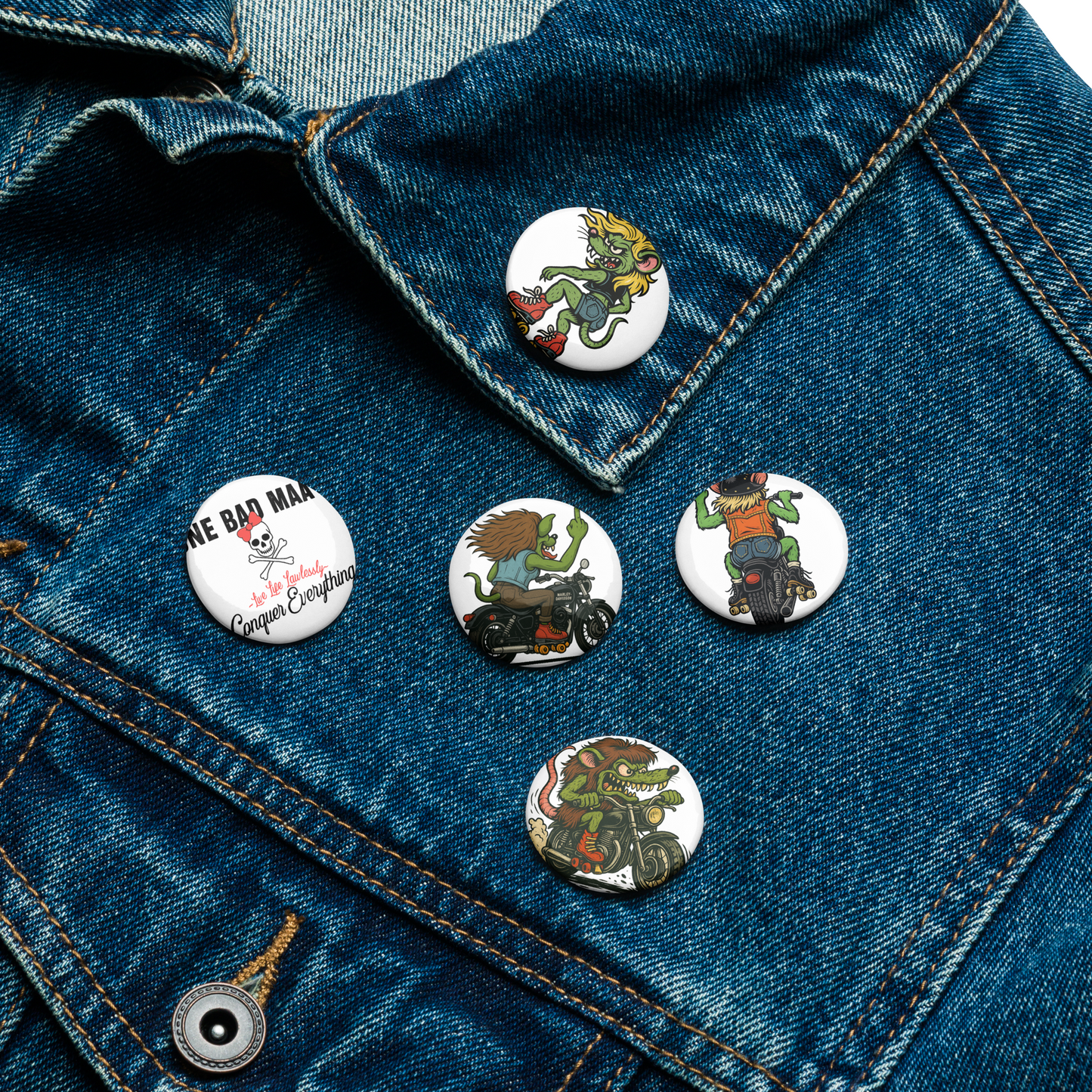 One Bad Maa Pin Set – Biker-Inspired Enamel Pins | Empowerment, Rock & Roller Vibes