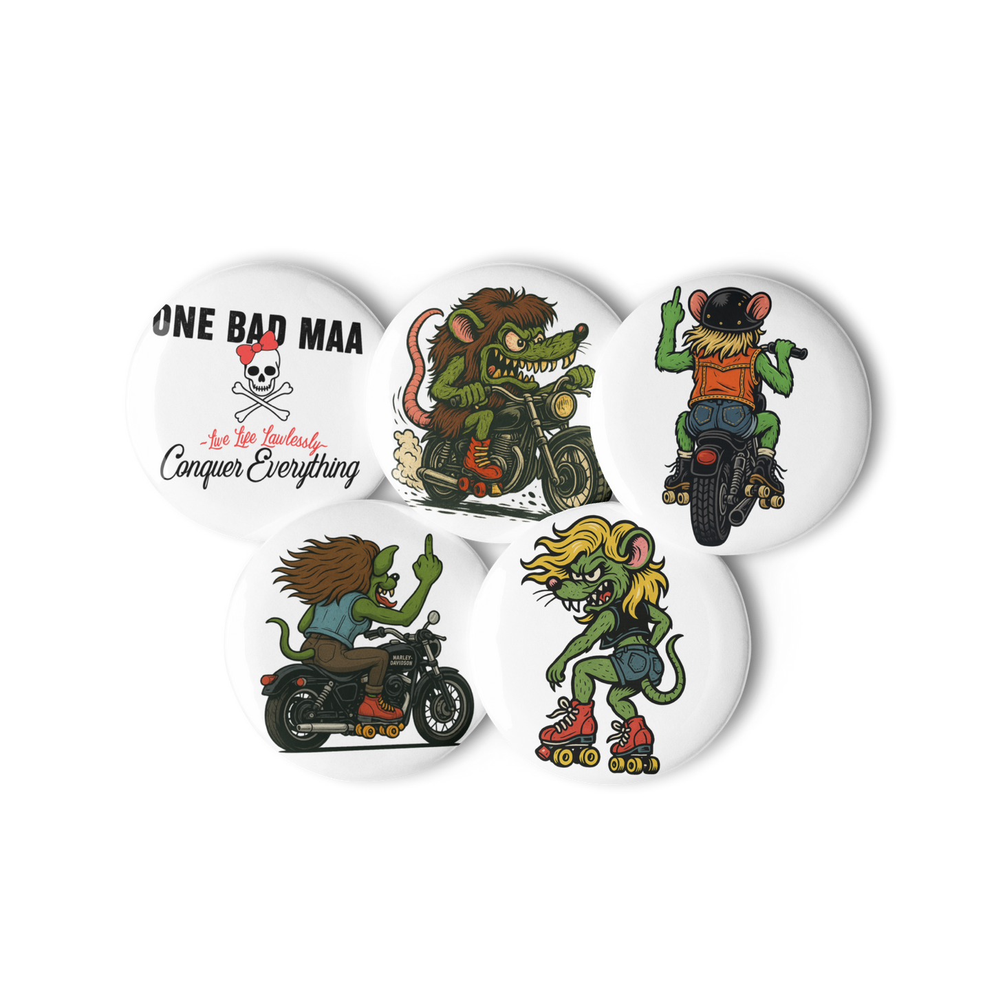 One Bad Maa Pin Set – Biker-Inspired Enamel Pins | Empowerment, Rock & Roller Vibes